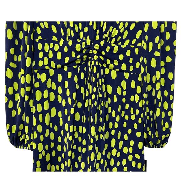 Maggy London Dress V-Neck Midi Back Zip Dark Blue Green Dot Career Work Size 4 - Picture 5 of 13